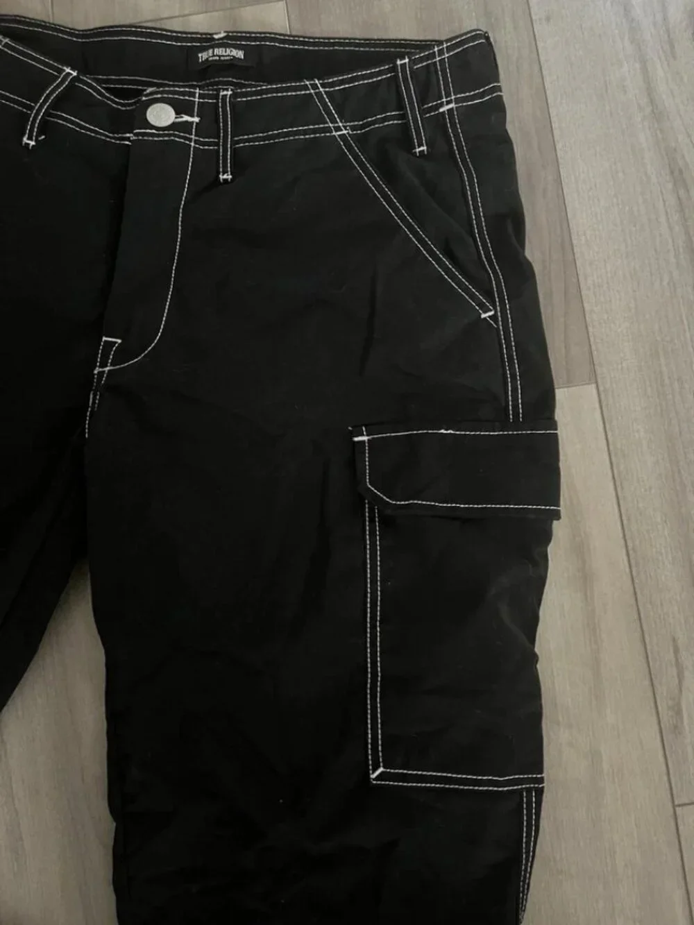 True Religion Men's Cargo Utility Pants Black With White Stitch Size 34 Street